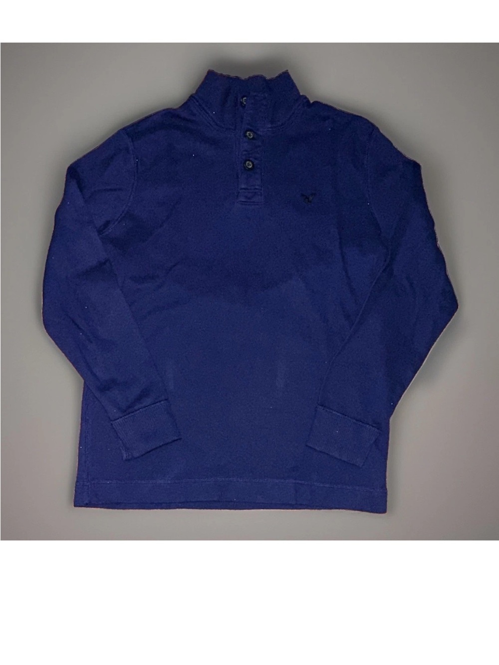Vintage American Eagle Long Sleeve Henley Sweater Size Large Tall Blue Mock Neck